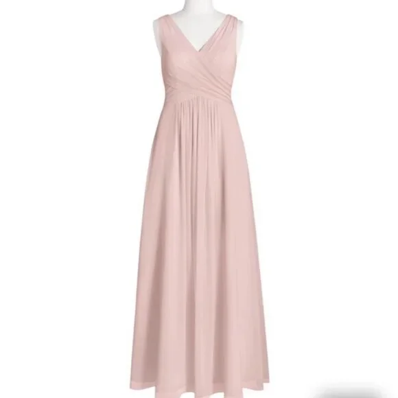 Azazie Elegant Floor Length Sleeveless Prom Wedding Guest Dress Light Peach - Picture 14 of 14